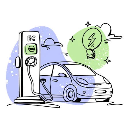 Auto aufladen an Elektrotankstelle  Illustration