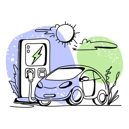 Auto aufladen an Elektrotankstelle  Illustration