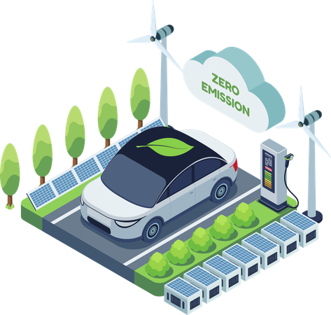 Elektrofahrzeug fördert Null-Emissionen  Illustration