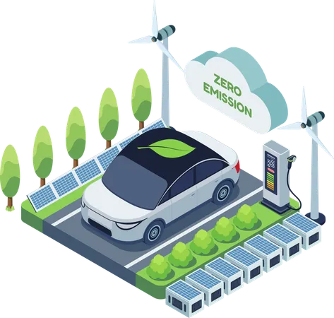 Elektrofahrzeug fördert Null-Emissionen  Illustration