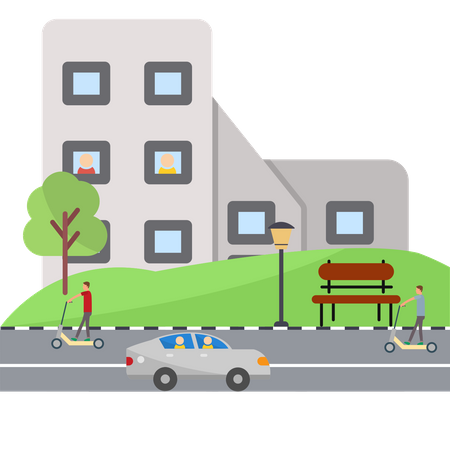 Elektronisches Fahrzeug auf der Straße  Illustration