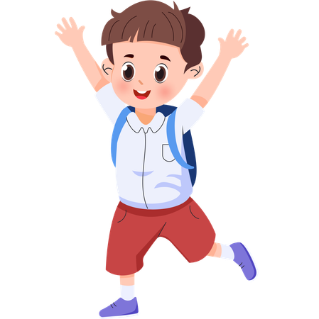 Elementary school boy excited while raising both hands  Illustration