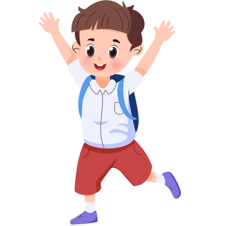 Elementary school boy excited while raising both hands  Illustration