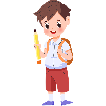 Elementary school boy holding pencil  Illustration