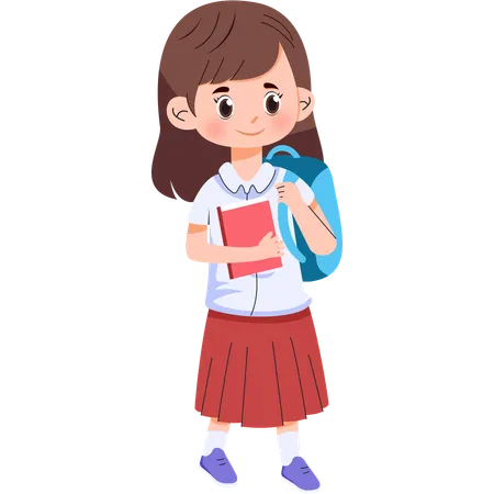 教科書を運ぶ小学生の女の子  イラスト