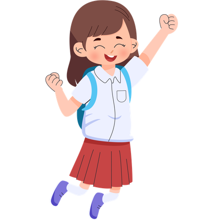 笑顔でジャンプする小学生の女の子  イラスト