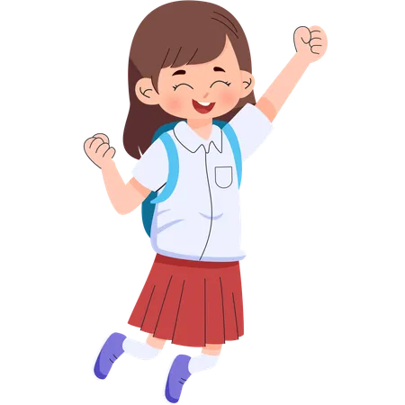 笑顔でジャンプする小学生の女の子  イラスト