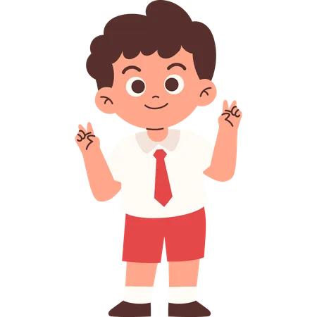 Elementary Student Giving Peace Sign  Illustration