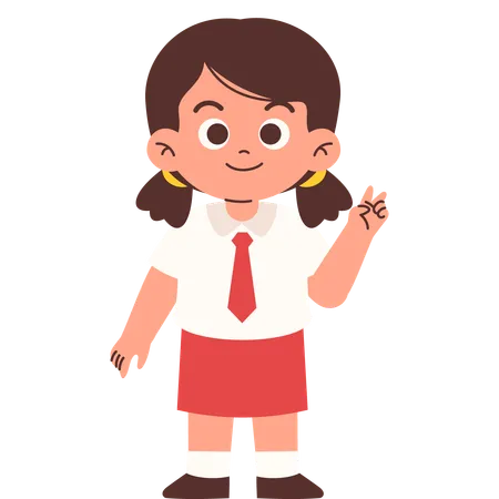 平和のサインを出す小学生  イラスト