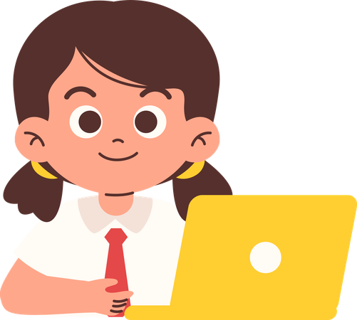 Elementary Student Using Laptop  Illustration