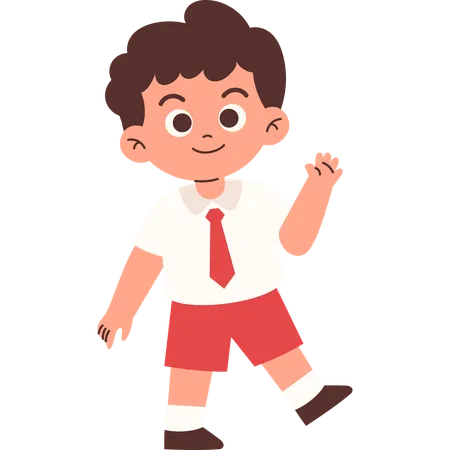 Elementary Student Waving and Say Hello  Illustration