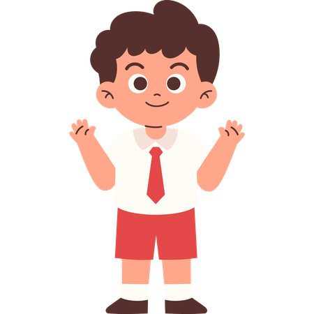 Elementary Student Waving  hand and Say Hello  Illustration