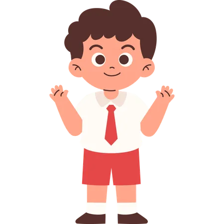 Elementary Student Waving  hand and Say Hello  Illustration