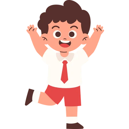 Elementary Student Waving  hand and Say hey  Illustration