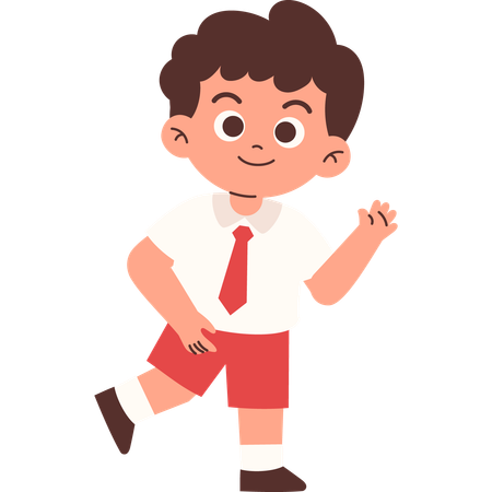 Elementary Student Waving hand and  Say hi  Illustration