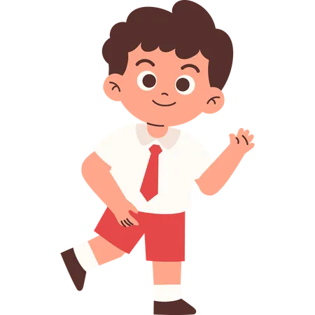 Elementary Student Waving hand and  Say hi  Illustration