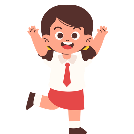 Elementary Student Waving hands to friends  Illustration