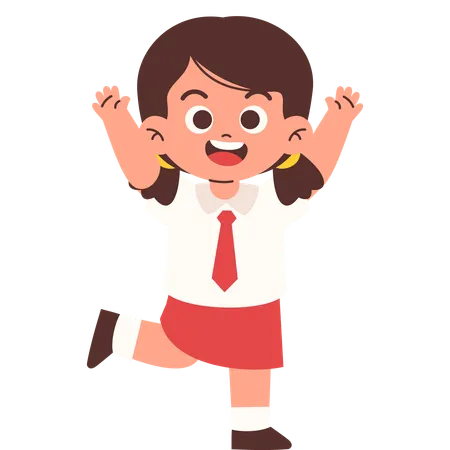 Elementary Student Waving hands to friends  Illustration