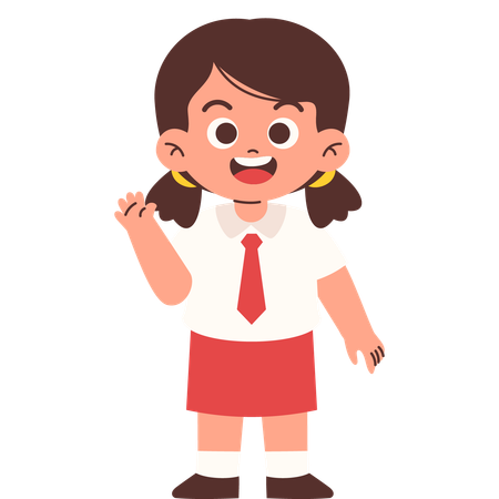 Elementary Student Waving Say Hello  Illustration