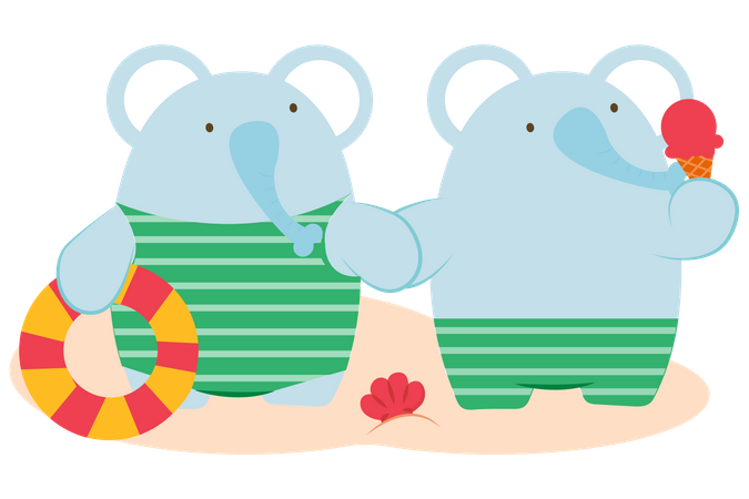 Elephant couple relax on the beach  Illustration