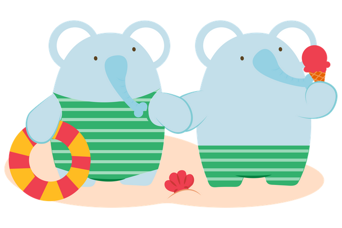 Un couple d'éléphants se détend sur la plage  Illustration