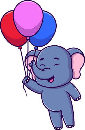 Elephant Floating With Balloons  Illustration