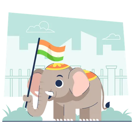 Elephant holding Indian flag Illustration