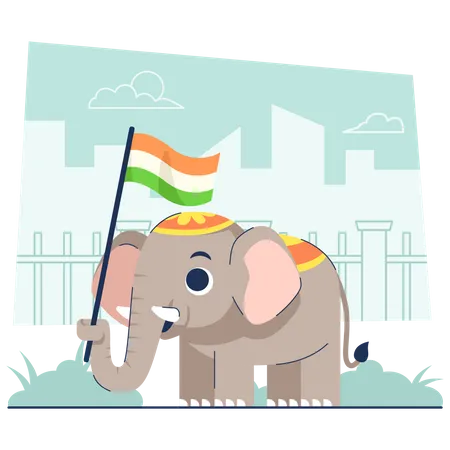 Elephant holding Indian flag  Illustration