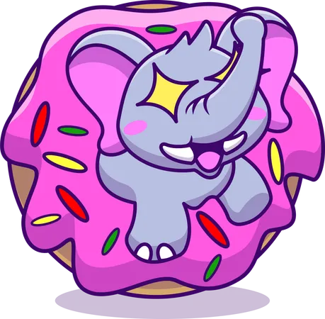 Elephant In Doughnut  Illustration