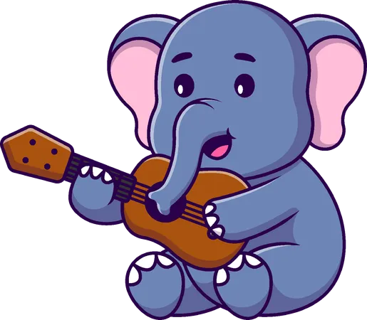 Éléphant jouant de la guitare  Illustration