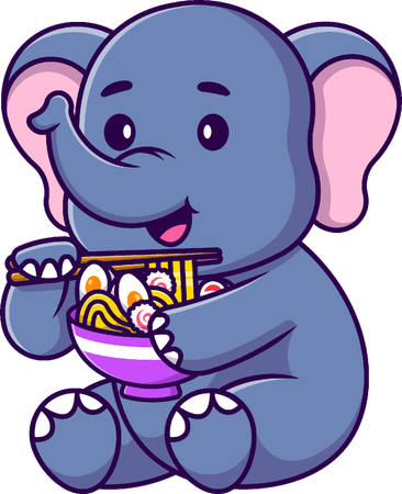 Éléphant mangeant des nouilles ramen  Illustration