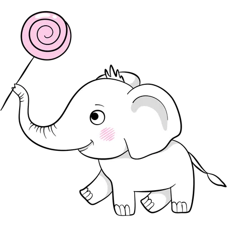 Éléphant mignon tenant une sucette  Illustration