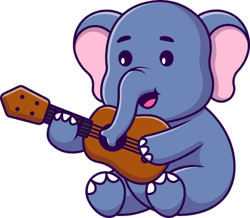 Elephant Playing Guitar  Illustration