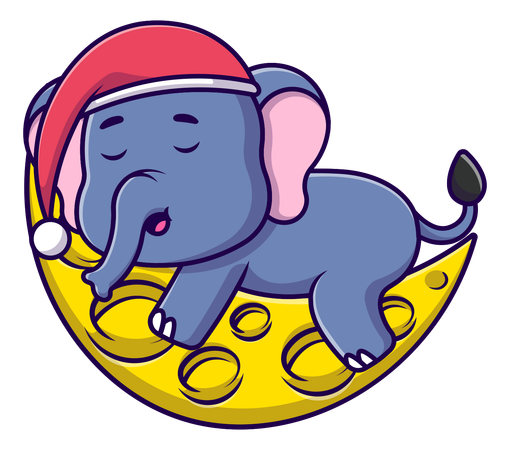 Elephant Sleeping On Moon Wearing Beanie Hat  Illustration