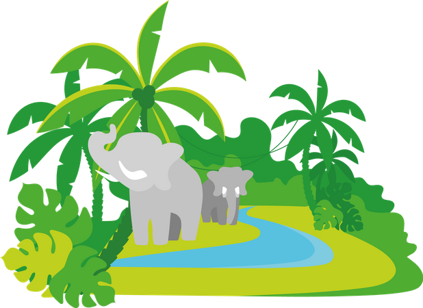Elephants in jungle Illustration