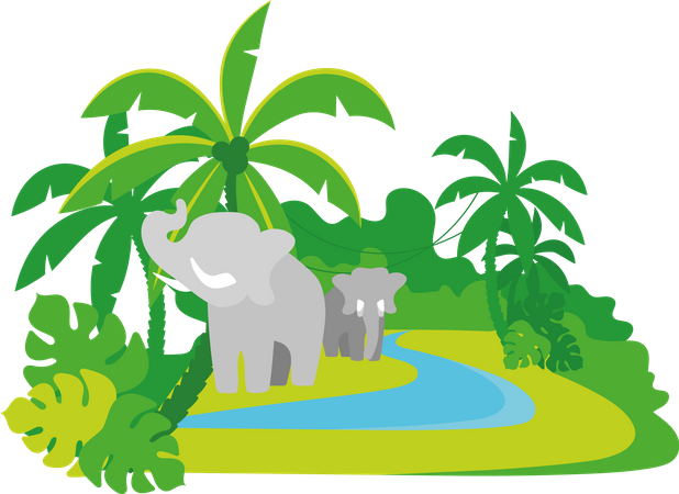 Elephants in jungle  Illustration