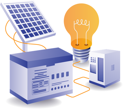 Eletricidade com energia de painel solar  Ilustração