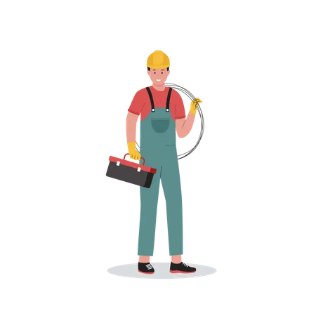 Eletricista com caixa de ferramentas  Ilustração