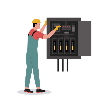 Eletricista resolvendo problemas de energia  Ilustração