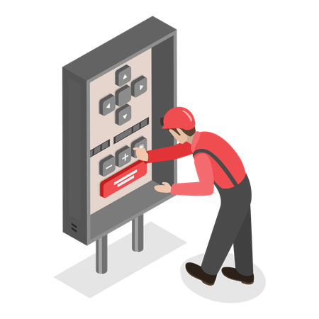 Eletricista consertando quadro elétrico  Ilustração