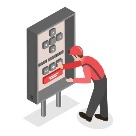 Eletricista consertando quadro elétrico  Ilustração