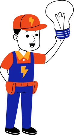 O eletricista masculino traz uma lâmpada  Ilustração