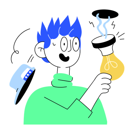 Eletricista leva choque elétrico com lâmpada  Illustration