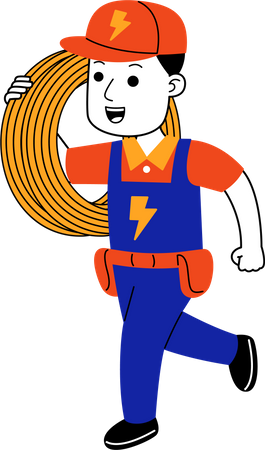 Eletricista masculino carregando cabo elétrico  Ilustração