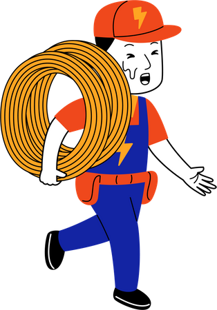 Eletricista masculino carregando cabo elétrico  Ilustração