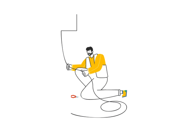 Eletricista verificando a fonte de alimentação  Ilustração