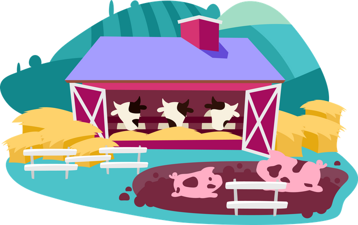 Élevage et élevage de bovins  Illustration