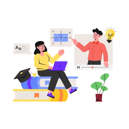 Étudiant apprenant à partir d’une vidéo éducative  Illustration
