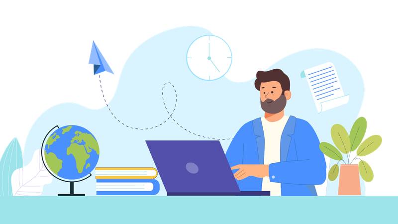 Un élève apprend des leçons à distance  Illustration