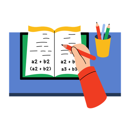 Élève faisant ses devoirs de mathématiques  Illustration